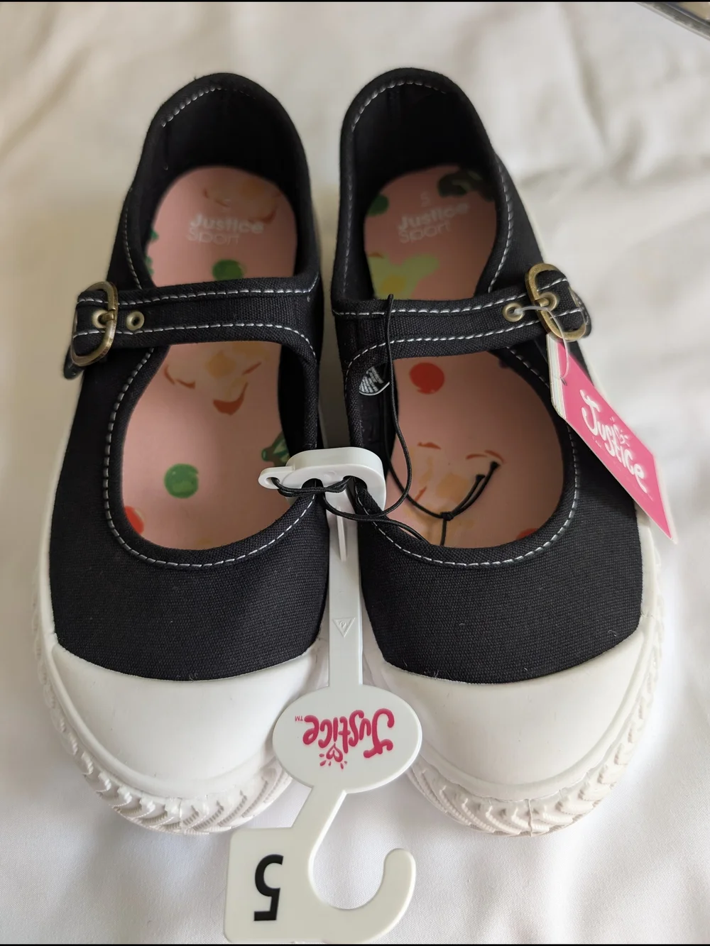 Justice Black Canvas Mary Jane Sneakers for Girls Size 5